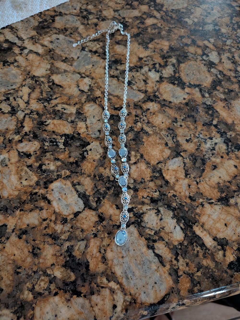 Sterling Silver Blue Stone Drop Necklace